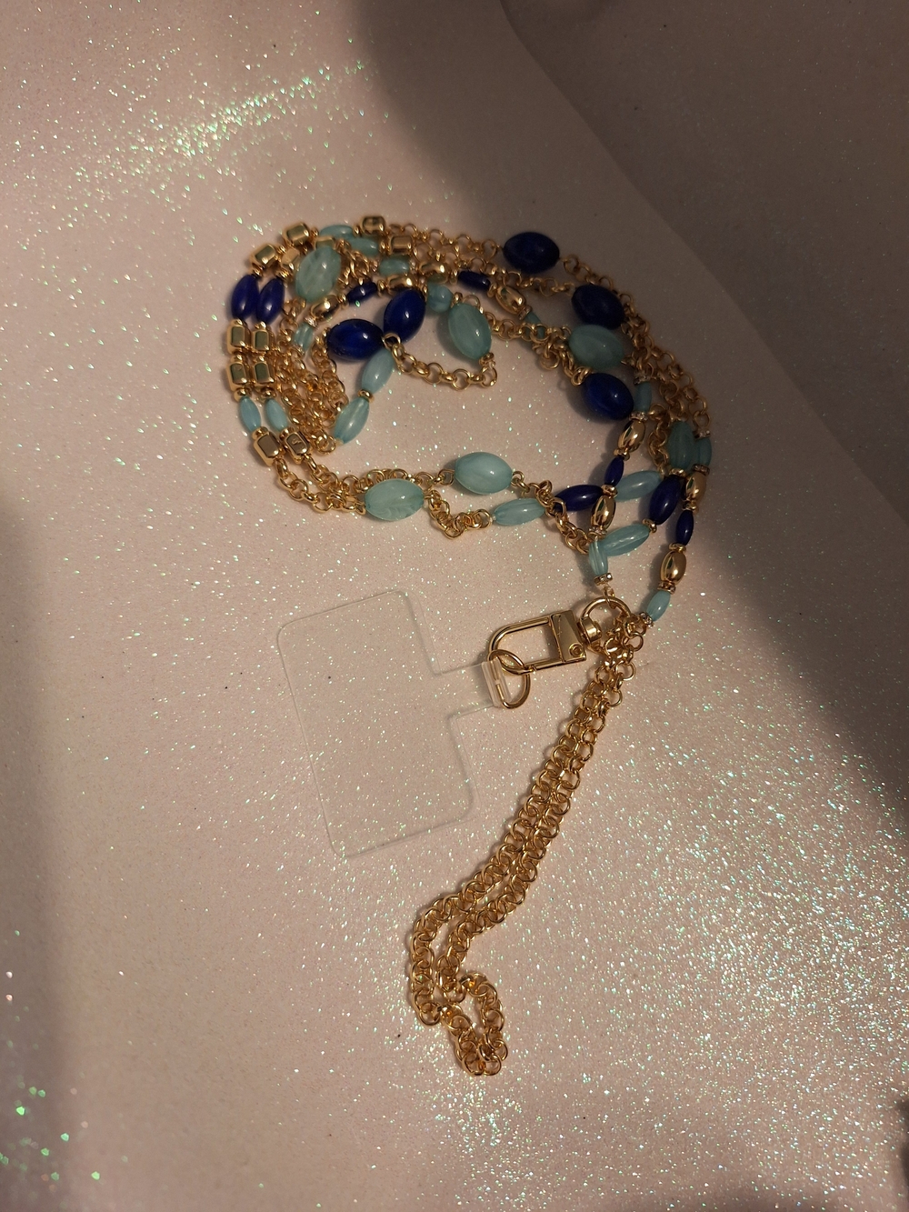 Cross Body Wristlet Phone Chain Strap With Clip Gold Blue New